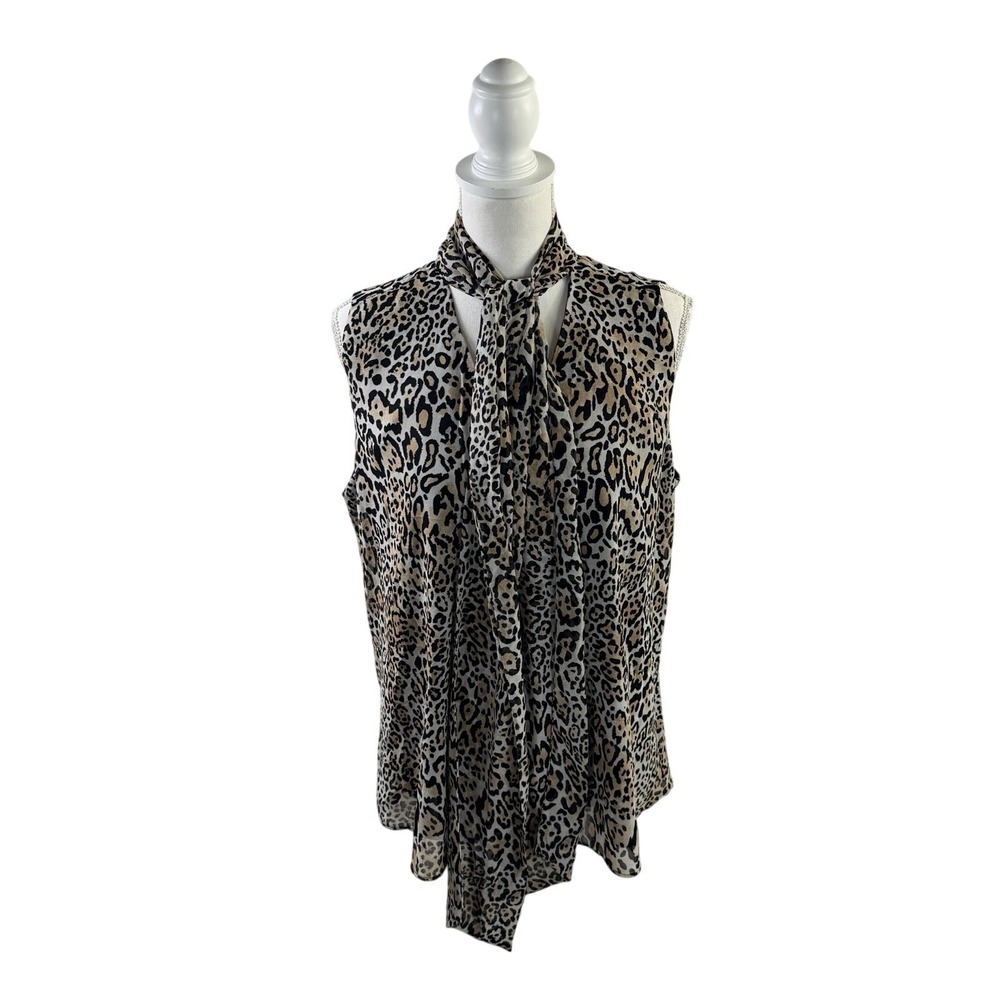 Chicos Leopard Print Sleeveless Tie neck Top Size 2 (12/14) - Picture 6 of 10